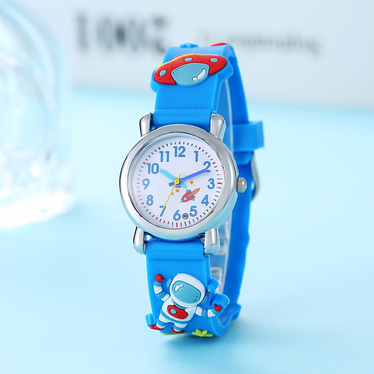 Kids' Astronaut and UFO Quartz Watch Silicone Band Non-Waterproof Blue