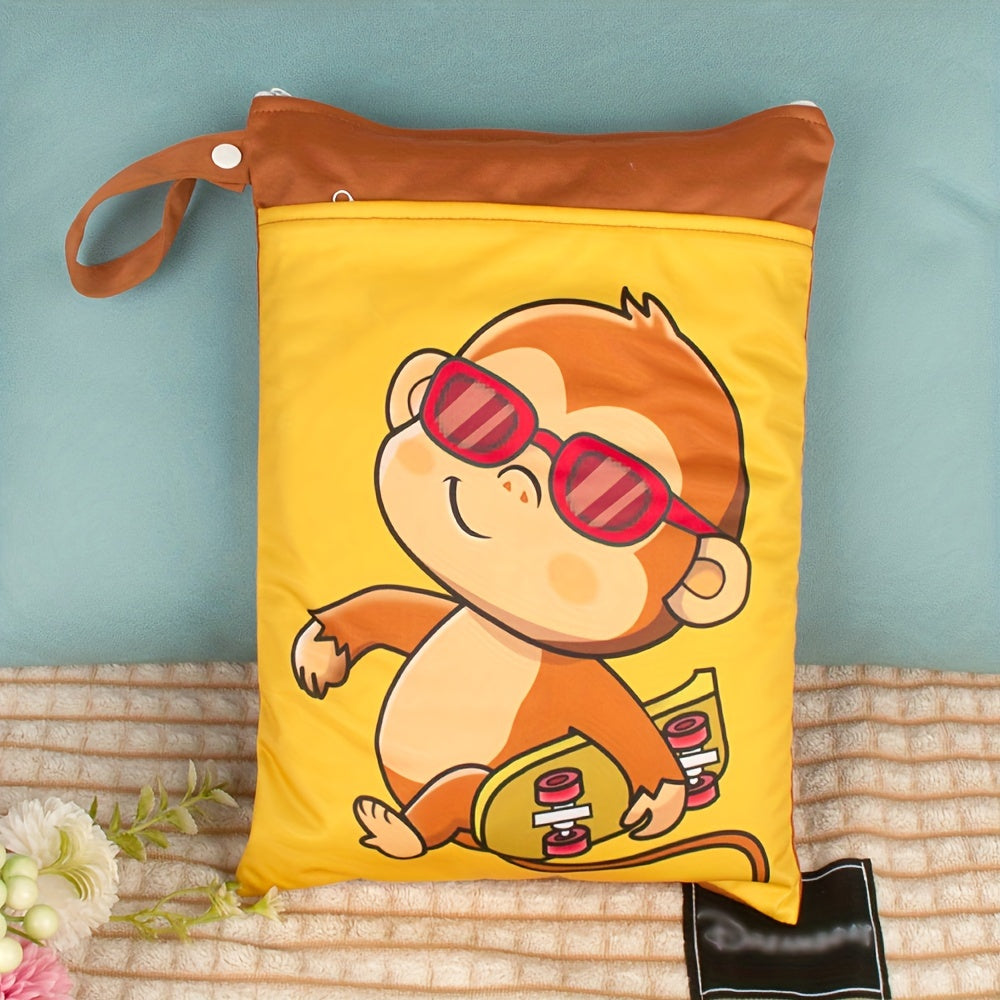 Водонепроницаемая сумка для влажных вещей с принтом животных, washable сумка для подгузников, сумка для мамы с двумя молниями, многофункциональная дорожная и пляжная сумка, органайзер для хранения косметики