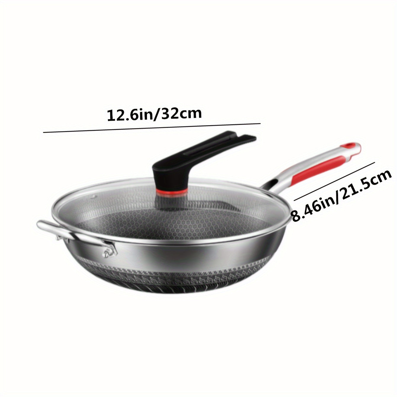 Stainless Steel Frying Pan 32cm 34cm Non-Stick Honeycomb Wok Induction Gas Stove