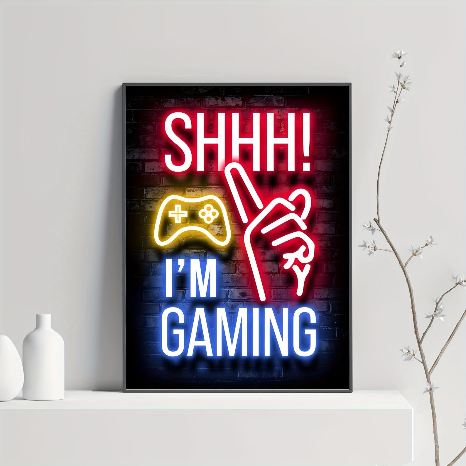 Neon Effect Canvas Wall Art Poster I Am Gaming Letter Print Bedroom Living Room Decor