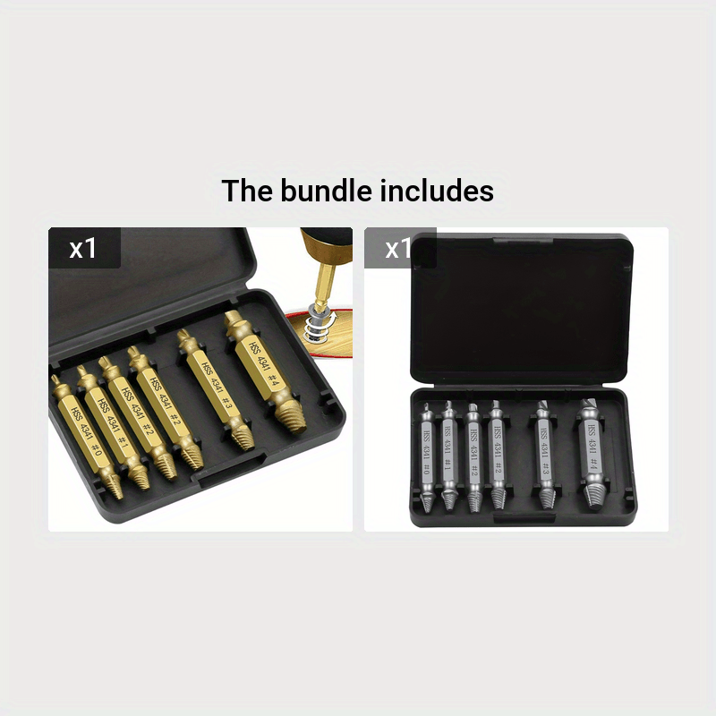6PCS Damaged Screw Extractor Set for Broken Stripped Screw Removal