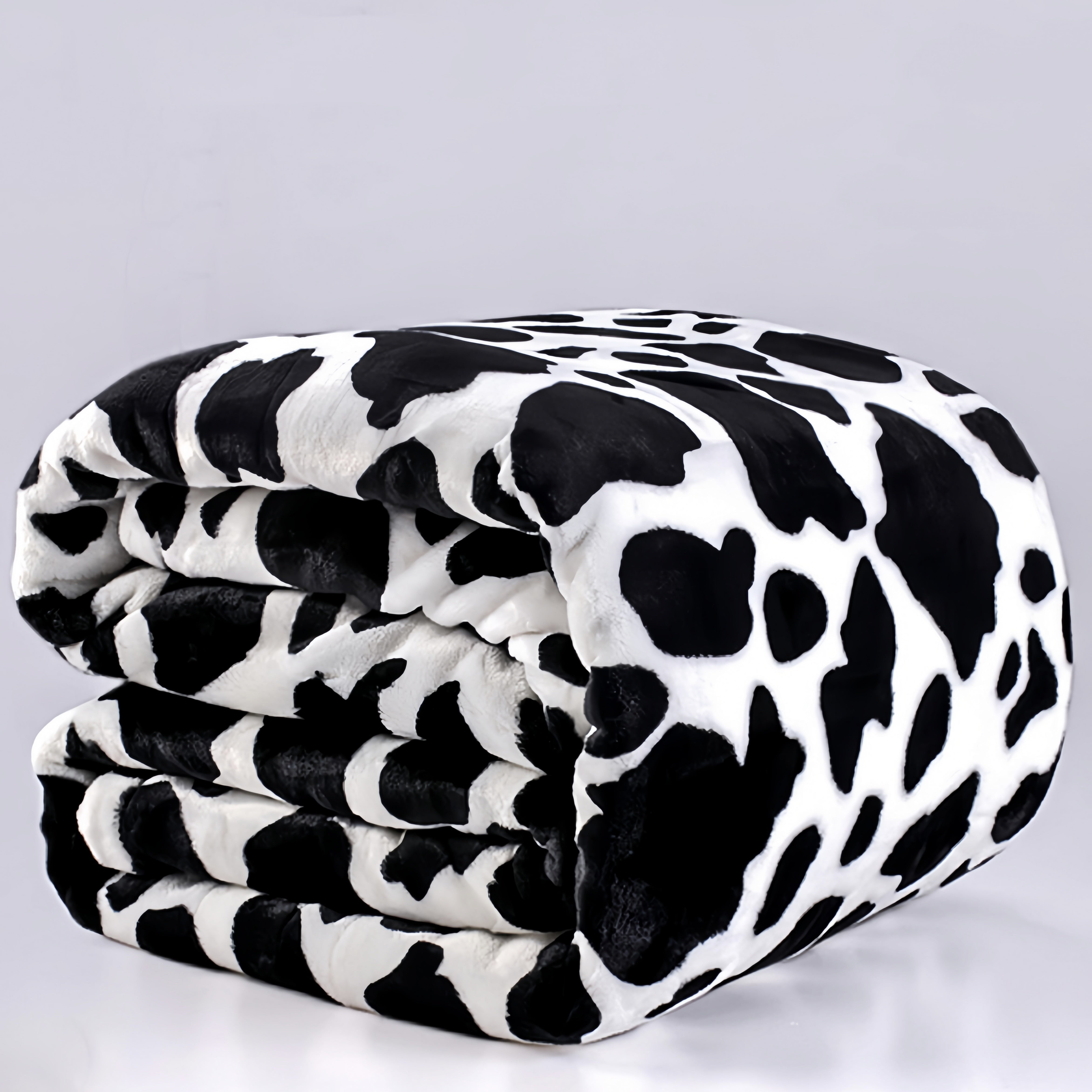 Cow Printed Flannel Blanket Double-Sided Soft Warm Snuggle for Couch Bed Travel