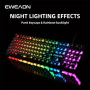 Teclado de juego con cable RGB retro punk ergonómico de 104 teclas para PC portátil