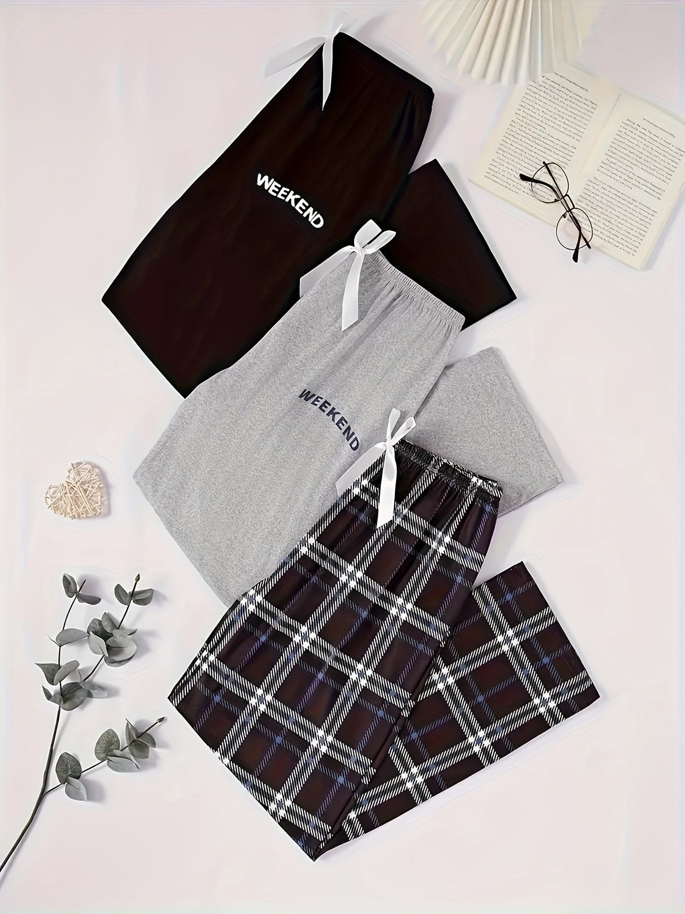 Plus Size Women's Plaid Pajama Bottoms 3-Pack Soft Polyester Sleepwear Shorts