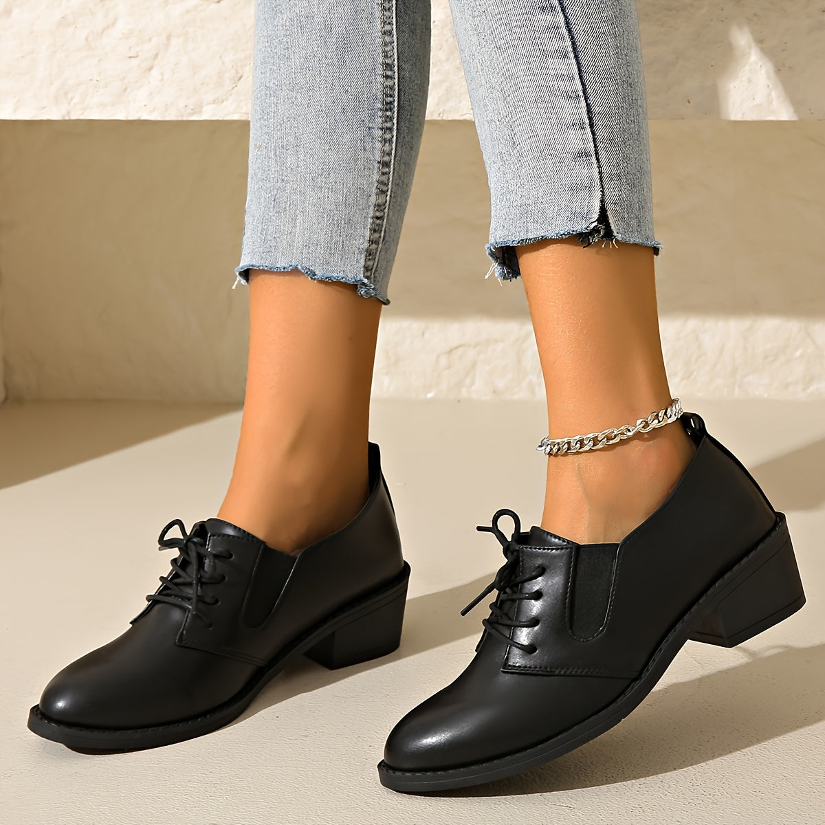 Women's Black Synthetic Lace-Up Shoes Formal Casual Round Toe Comfort