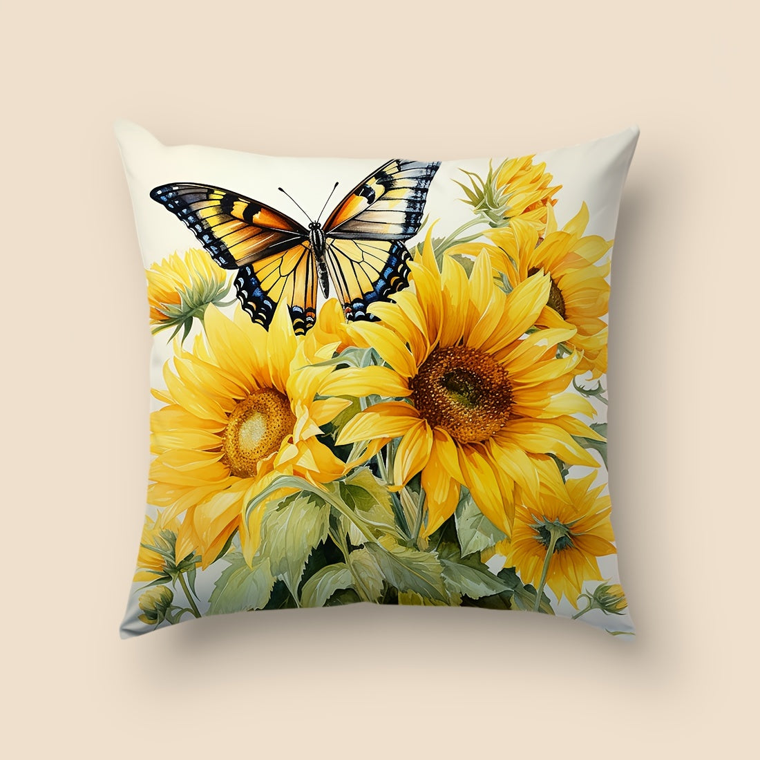 Sunflower Butterfly Design Throw Pillow Cover 45x45cm Peach Skin Velvet Decorative Sofa Bed Bedroom