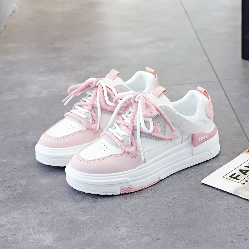 Zapatillas de moda para mujer, de caña baja, con cordones, zapatos casuales para todas las estaciones, de material sintético