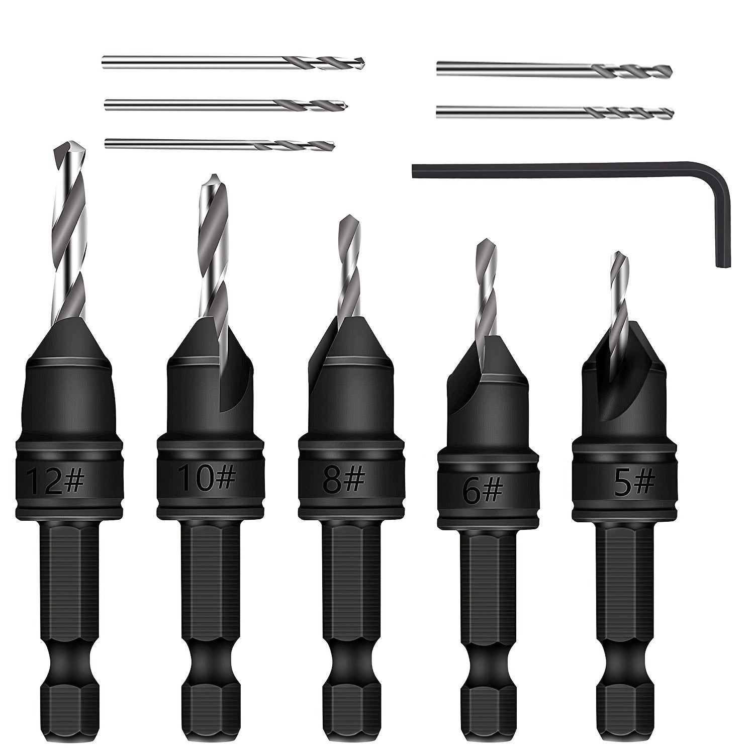 Set of Countersink Drill Bits 5 Pcs for Woodworking Chamfered Adjustable