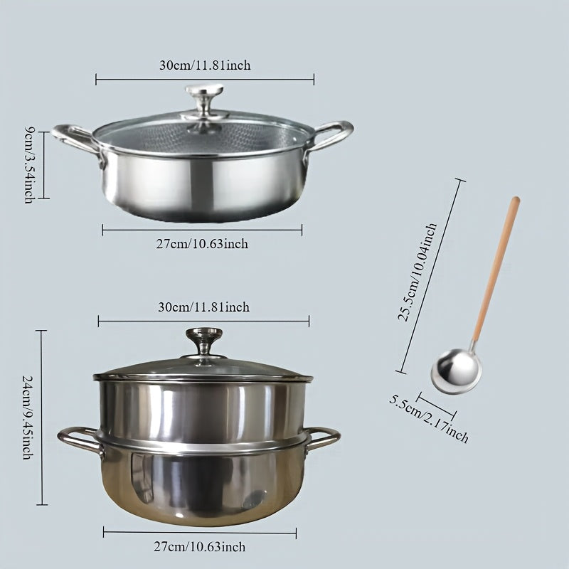 Set of 2-4 Stainless Steel Stock Pots with Non-Stick Coating and Steamer Insert