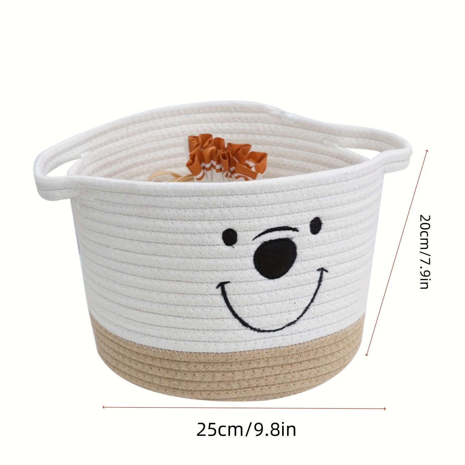cesta de almacenamiento de cuerda trenzada con diseño de dibujos animados para juguetes y ropa sucia