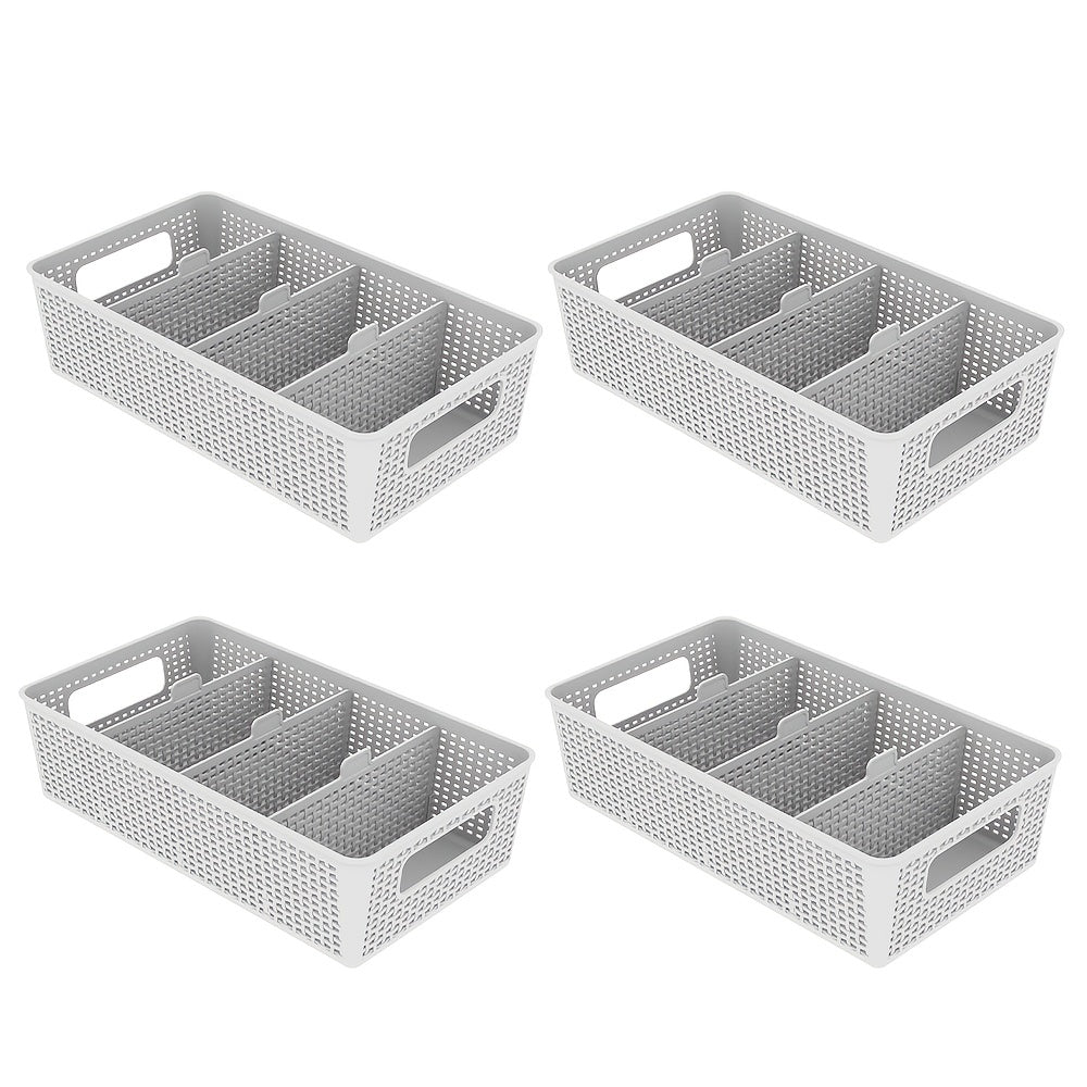 Multi-Purpose Woven Storage Box with Divider for Bathroom and Kitchen Cabinets 1-8 Pieces