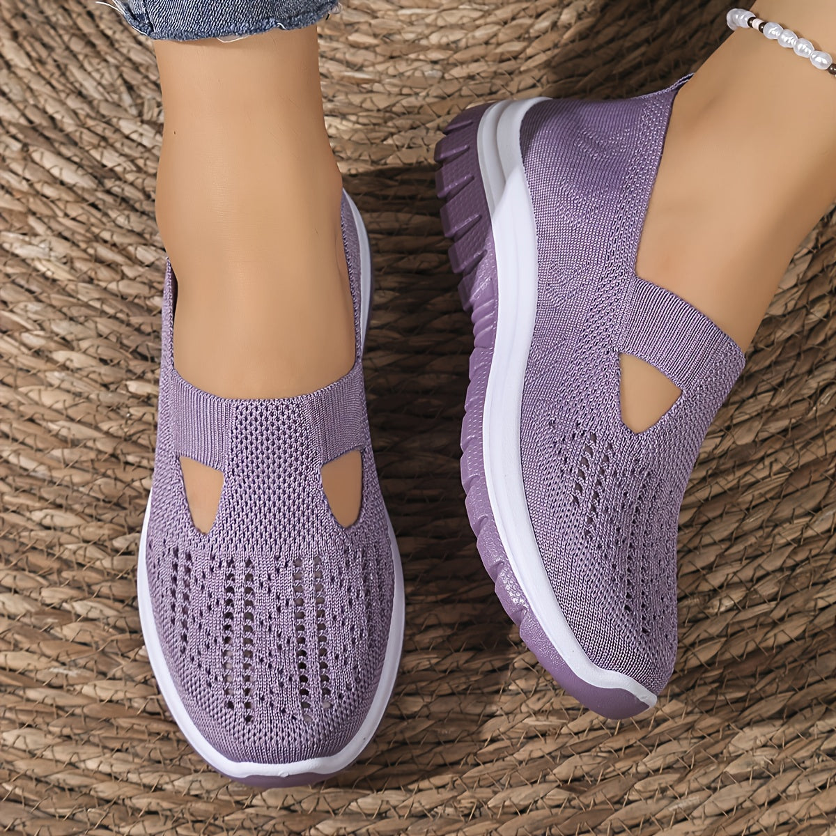 Women's Slip-On Sneakers Breathable Light Blue/Black Slip-On Walking Shoes