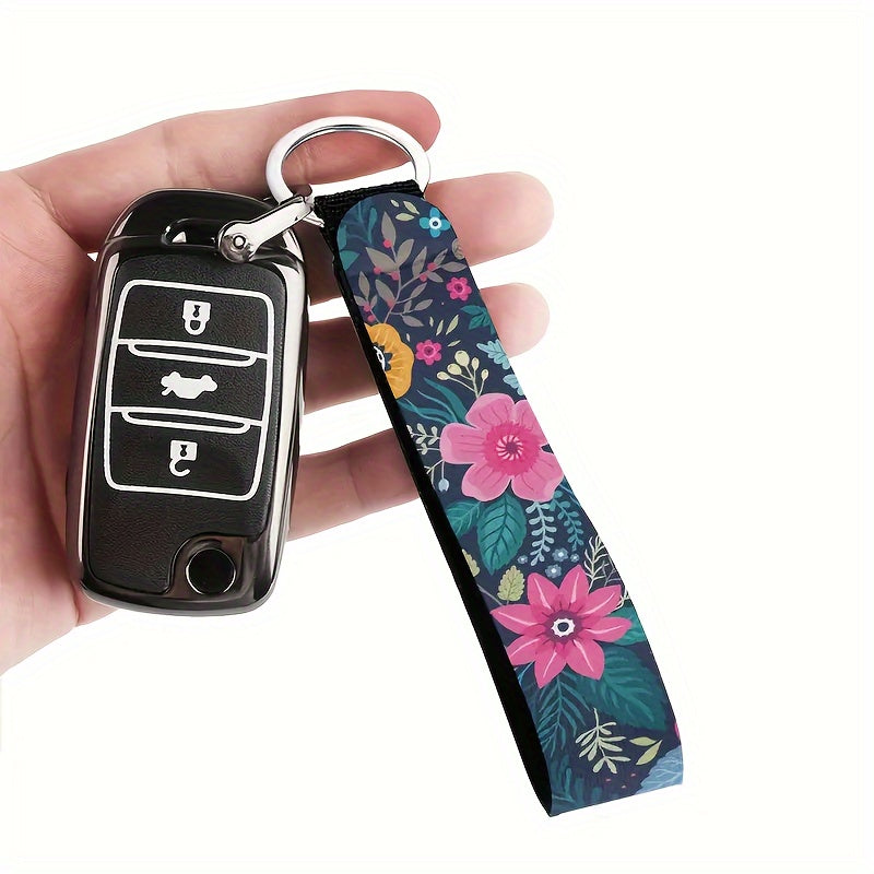 Floral Pattern Polyester Wrist Strap Keychain for Keys Cameras Phones