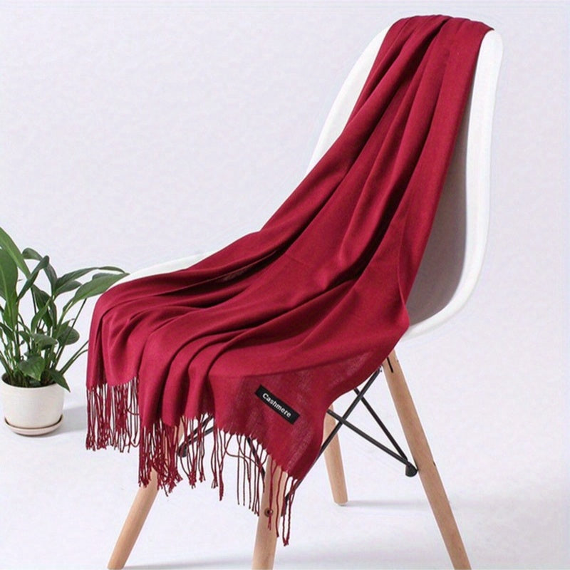 Women's Solid Color Tassel Scarf Imitation Cashmere Cozy Wrap for Year-Round Wear
