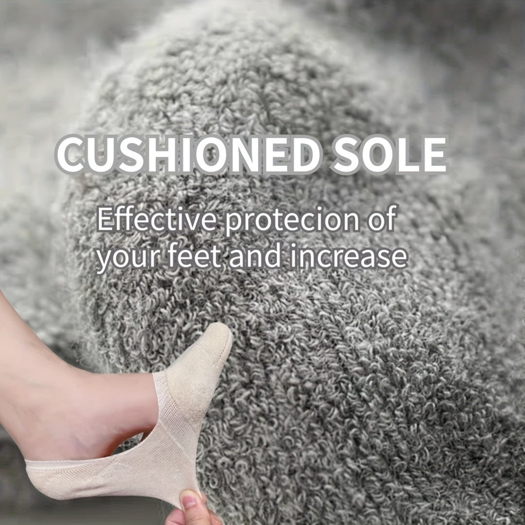 Men's Plus Size Breathable Cotton No-Show Socks with Anti-Slip and Thick Towel Bottom