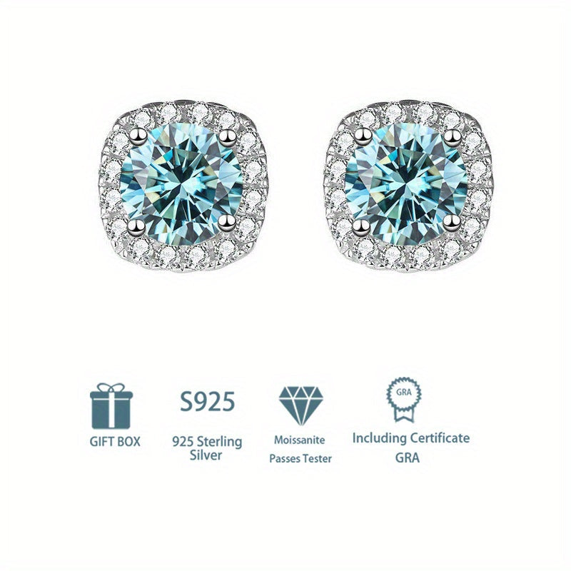 Pendientes de plata de ley estilo bohemio con moissanita en forma de cuadrado para mujer