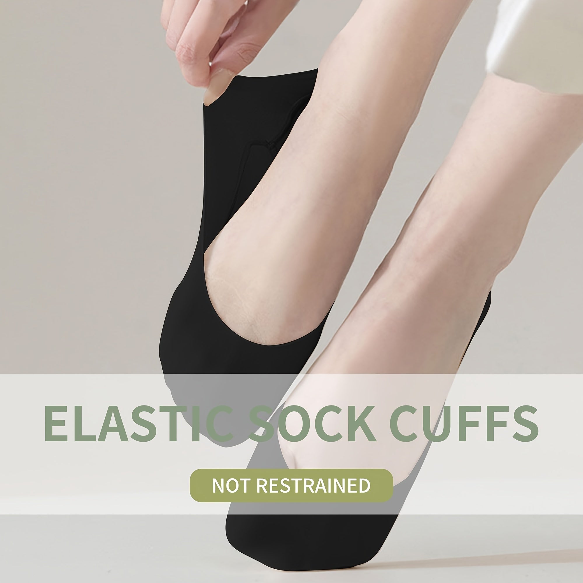 Women’s Cushioned Invisible Breathable Anti-Slip Socks 6 Pairs Black White Beige