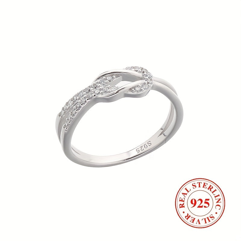 Anillo de plata de ley con diseño de nudo de zirconia para mujer joyería de compromiso y boda