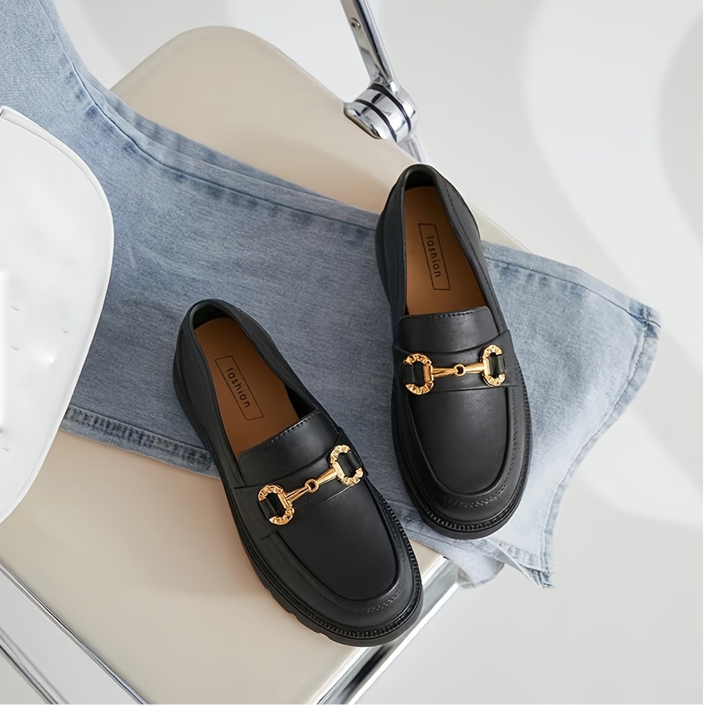 Women Retro Chunky Sole Slip-On Loafers EVA Upper Beige White Casual Shoes