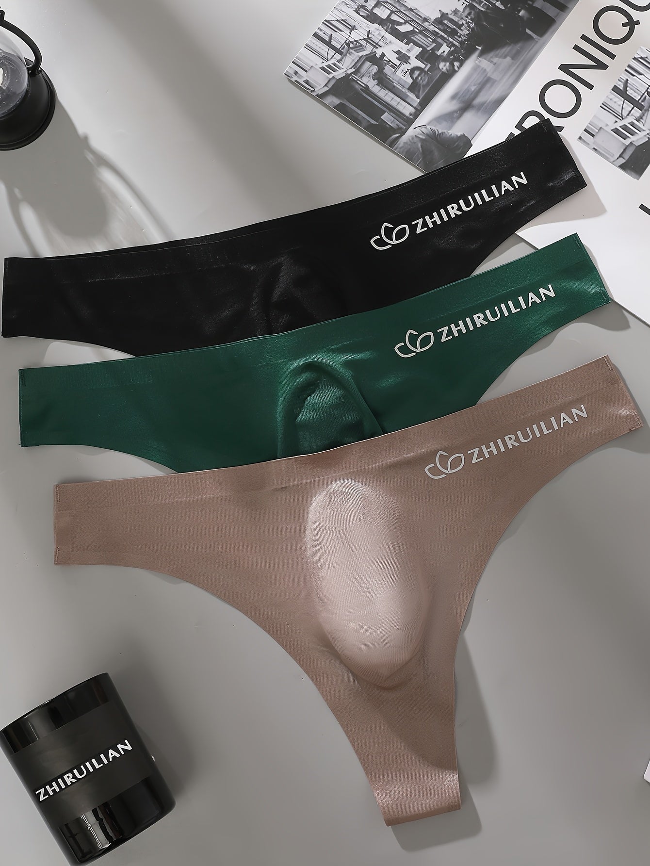 Men's 5-Pack Breathable Nylon Spandex Thong Underwear Medium Stretch Alphabet Pattern