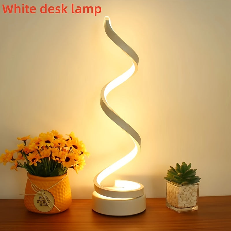 Lámpara de mesa de espiral metálica con LED regulable para noche, ideal para oficina y dormitorio, en negro y blanco