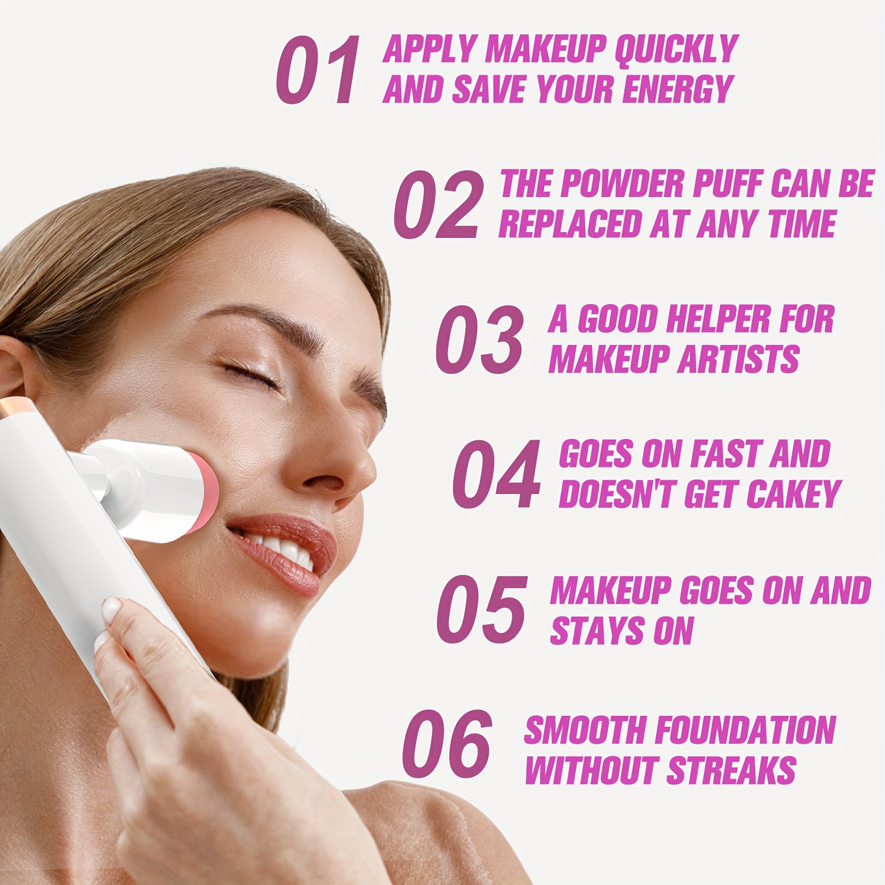 Electric Makeup Puff with USB Rechargeable Battery for Even Coverage and Easy Use