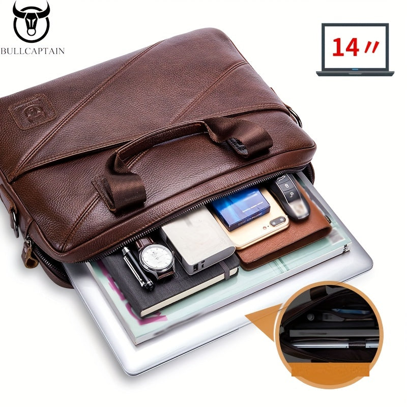 BULLCAPTAIN Erkaklar uchun Katta Hajmli Charm Briefcase, Biznes, Kompyuter va Sayohat uchun Ko'p Funktsiyali Sumka, Shuningdek, Er uchun Sevishganlar Kuni Sovg'asi sifatida ham ideal.