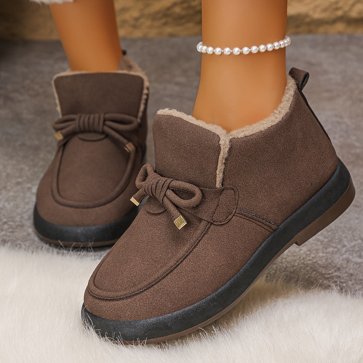 Women's Thermal Winter Boots Waterproof Slip-Resistant Brown Outdoor Hiking