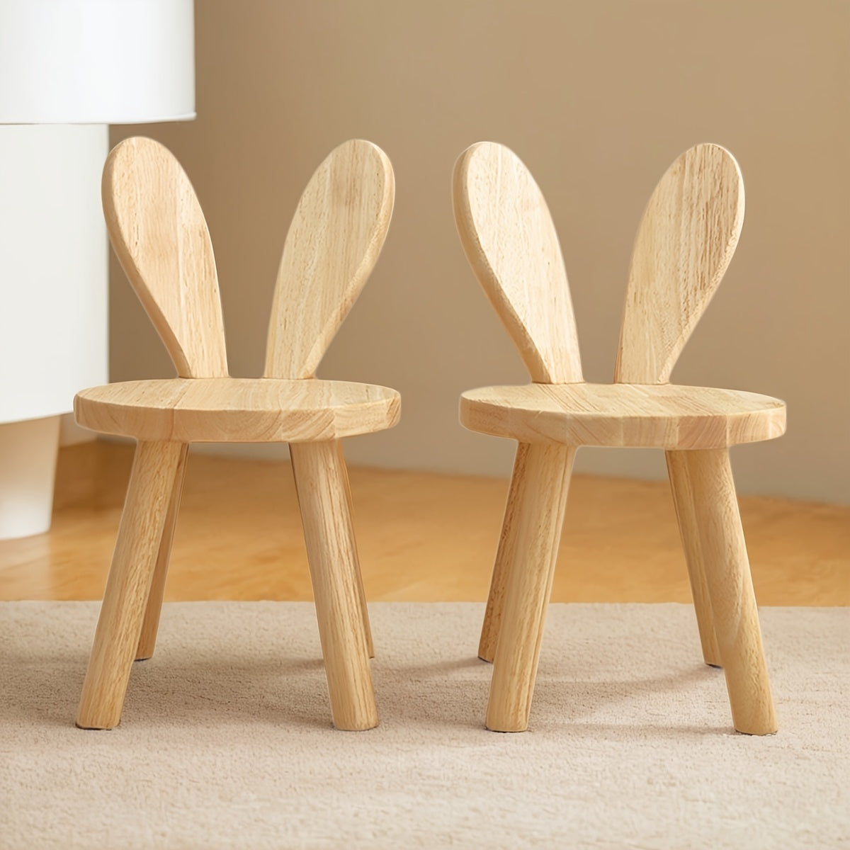 Solid Wood Rabbit Stool for Kids and Living Rooms Natural Finish Shoe Changing Seat