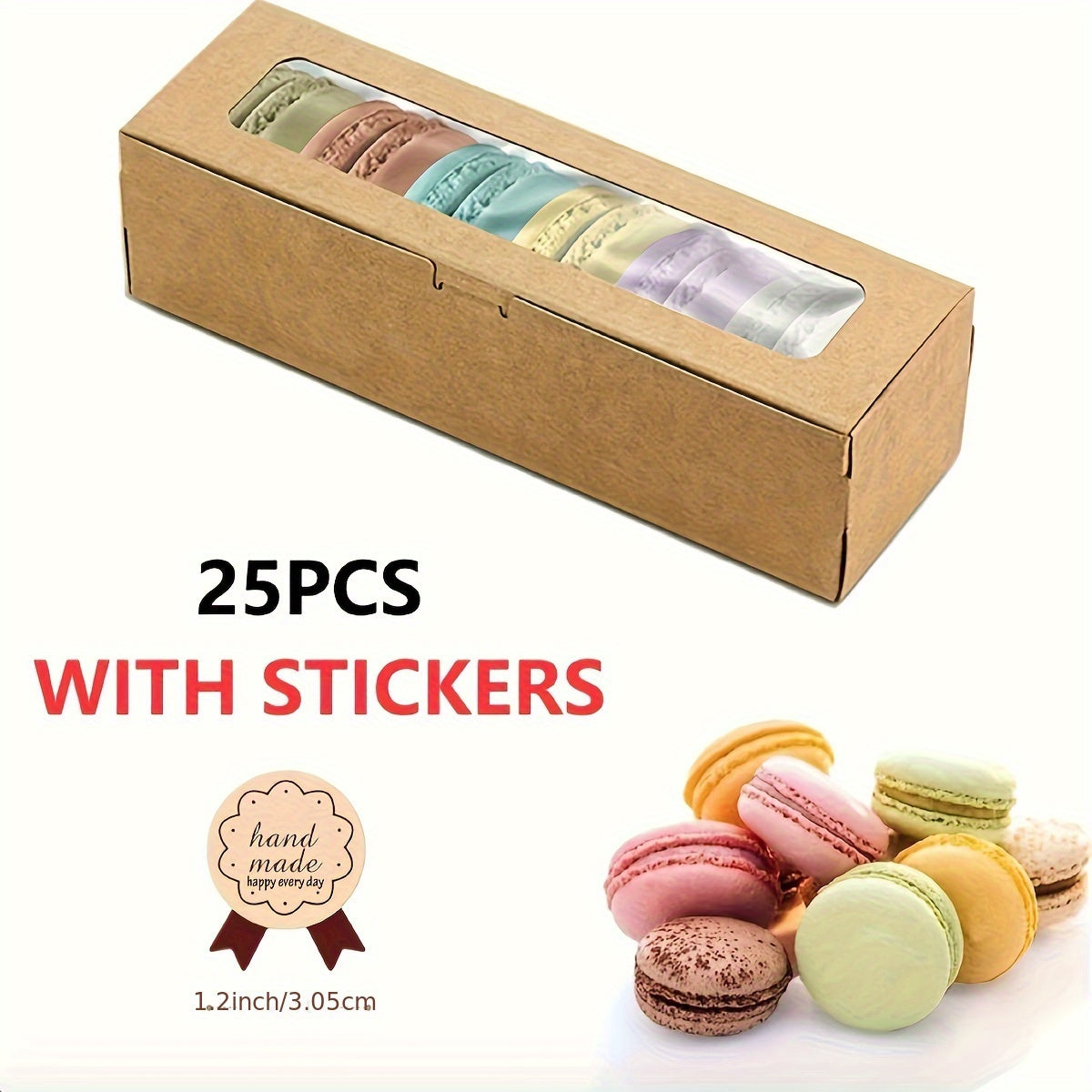 Pack of 25 Disposable Paper Pastry Containers with Flip Top Lids for 6-8 Macarons