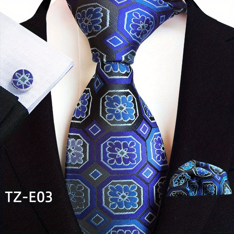 Set of 3 Paisley Jacquard Woven Neckties with Cufflinks and Pocket Squares for Men
