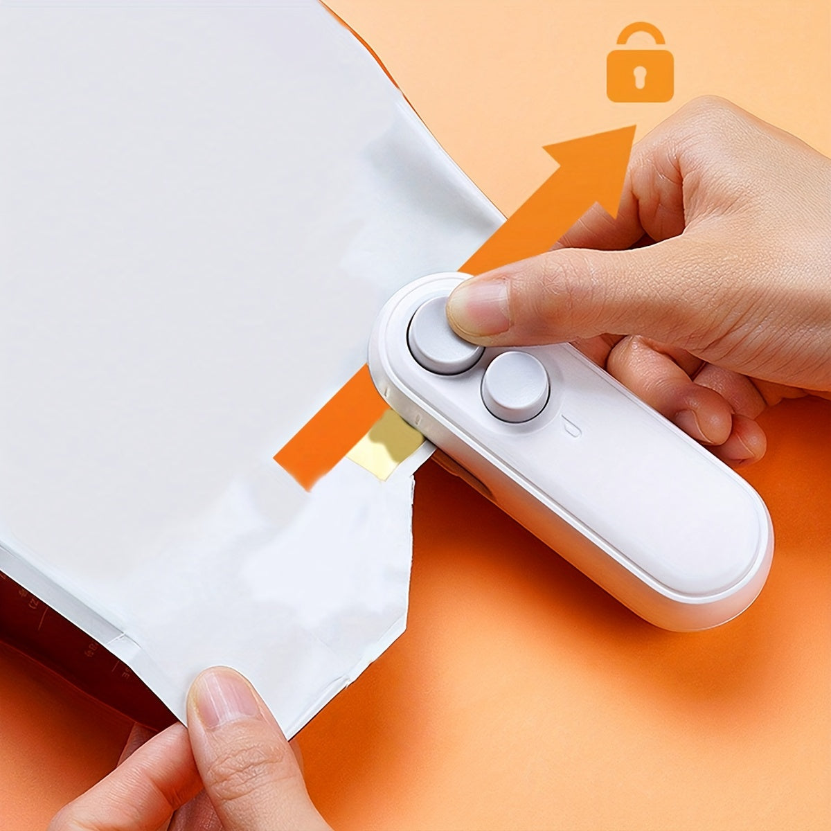 Máquina compacta y recargable para sellar bolsas de plástico con función de apertura de bolsa