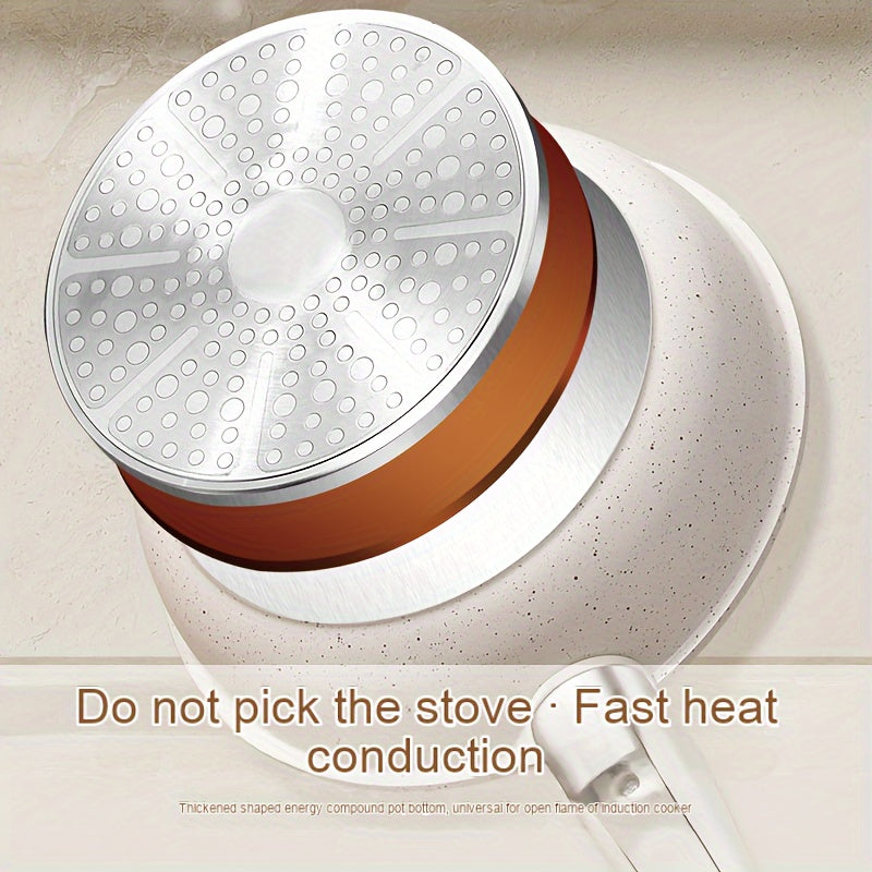 Juego de utensilios de cerámica beige de 5 piezas, antiadherente, PFOA PFAS, para autocaravana, asas removibles