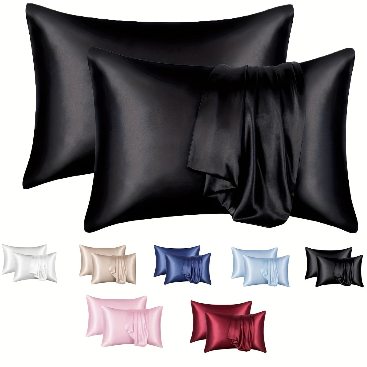 Set of 2 Satin Pillowcases for Hair and Skin Luxuriously Soft High-Quality Envelope Pillow Covers