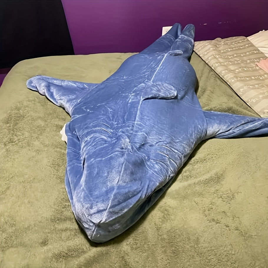 Kids Shark Hoodie Blanket Cozy Flannel Sleep Sack Blue