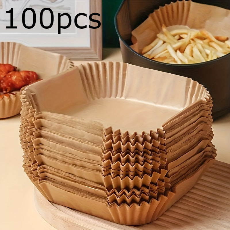 100 Pieces Non-Stick Square Air Fryer Liners Brown Paper for Baking Roasting Microwave