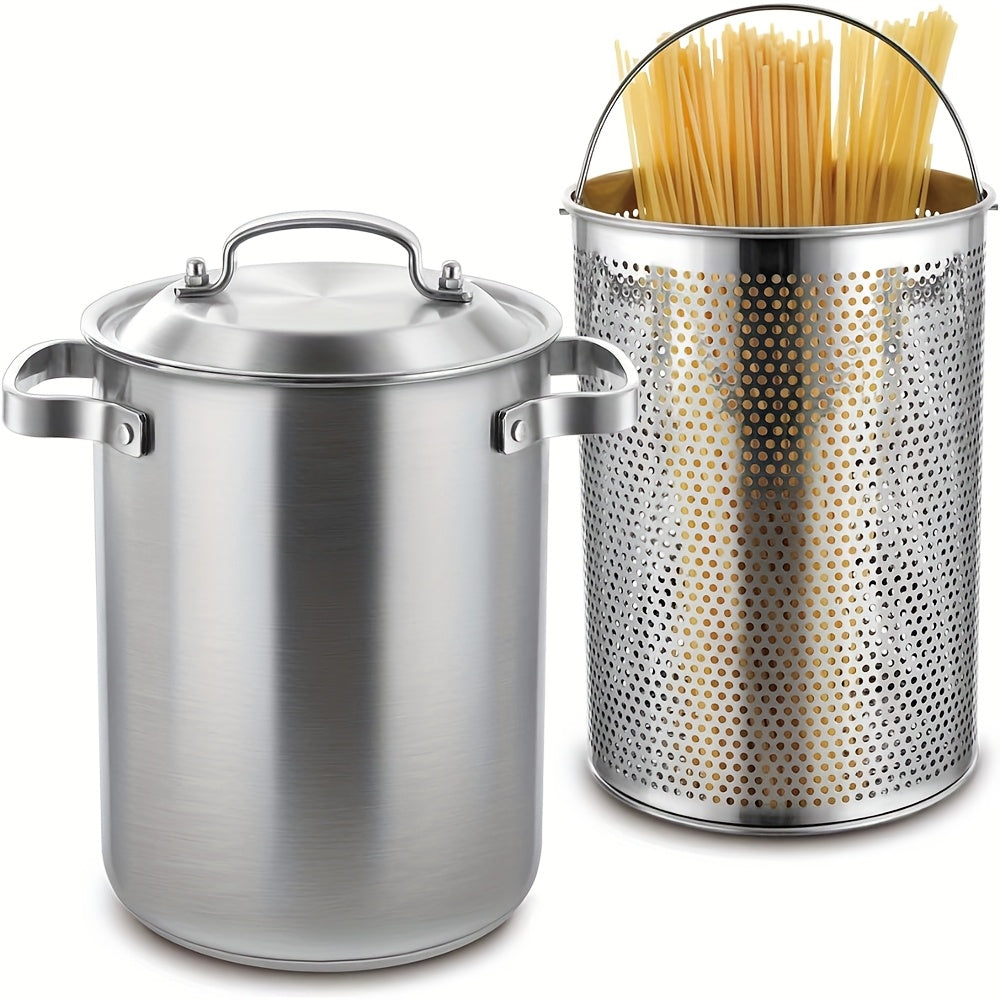 Olla de vapor y cocedor de pasta de acero inoxidable 4.3L con cesta perforada