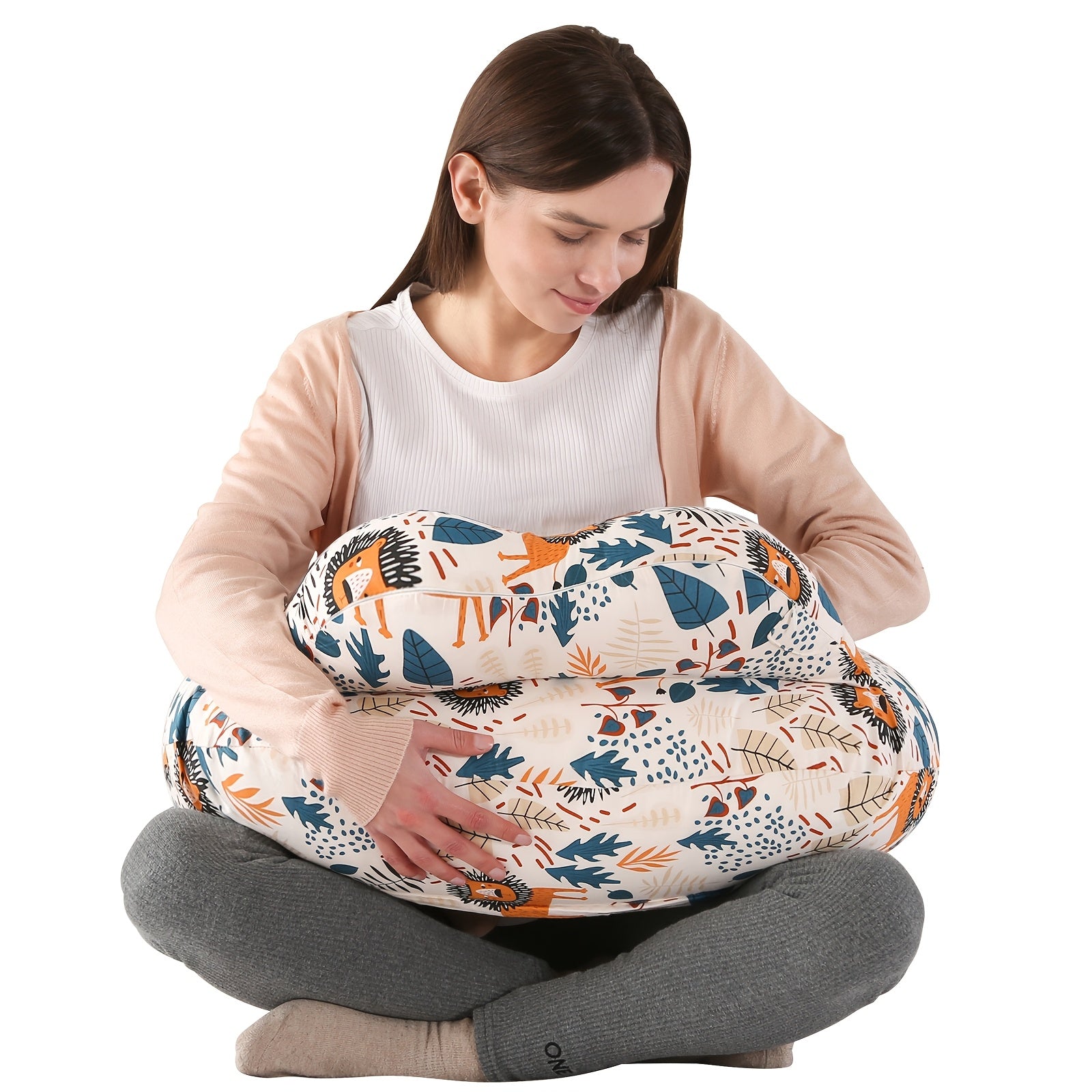 Plus Size Breastfeeding Pillow with Adjustable Waist Strap Removable Cover Full Body Support for Nursing and Bottle Feeding