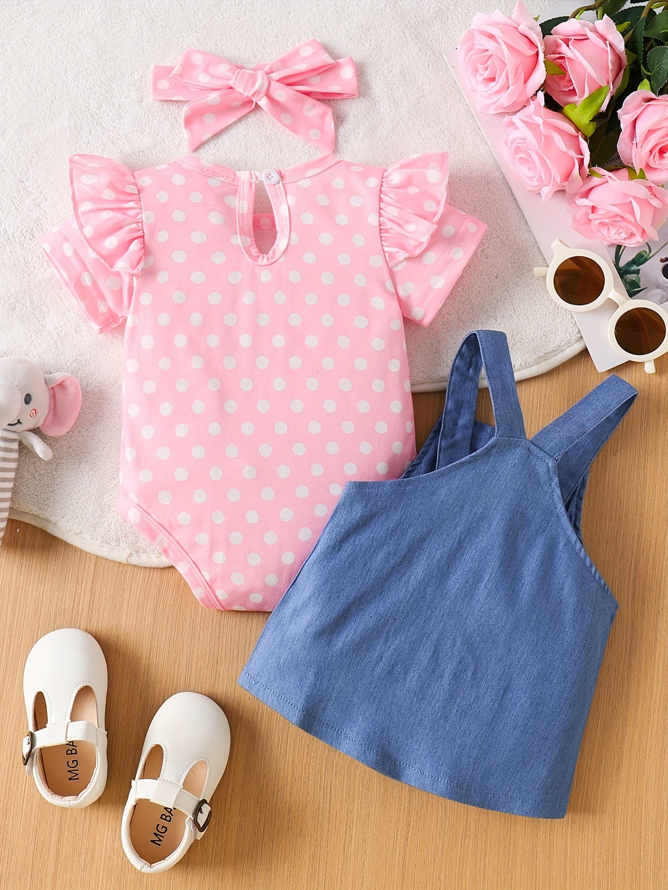 Комплект для девочек: комбинезон и юбка с рисунком слона в розовом и синем, мягкая вязаная ткань, пригодна для машинной стирки