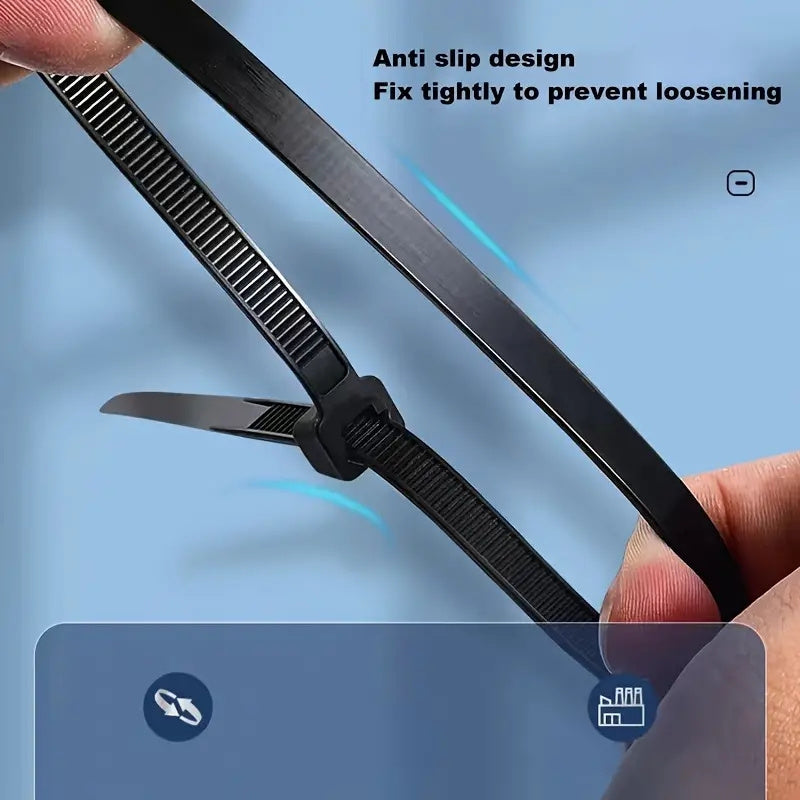 300pcs Black Nylon Zip Ties, Assorted Sizes, UV Resistant, Indoor Outdoor