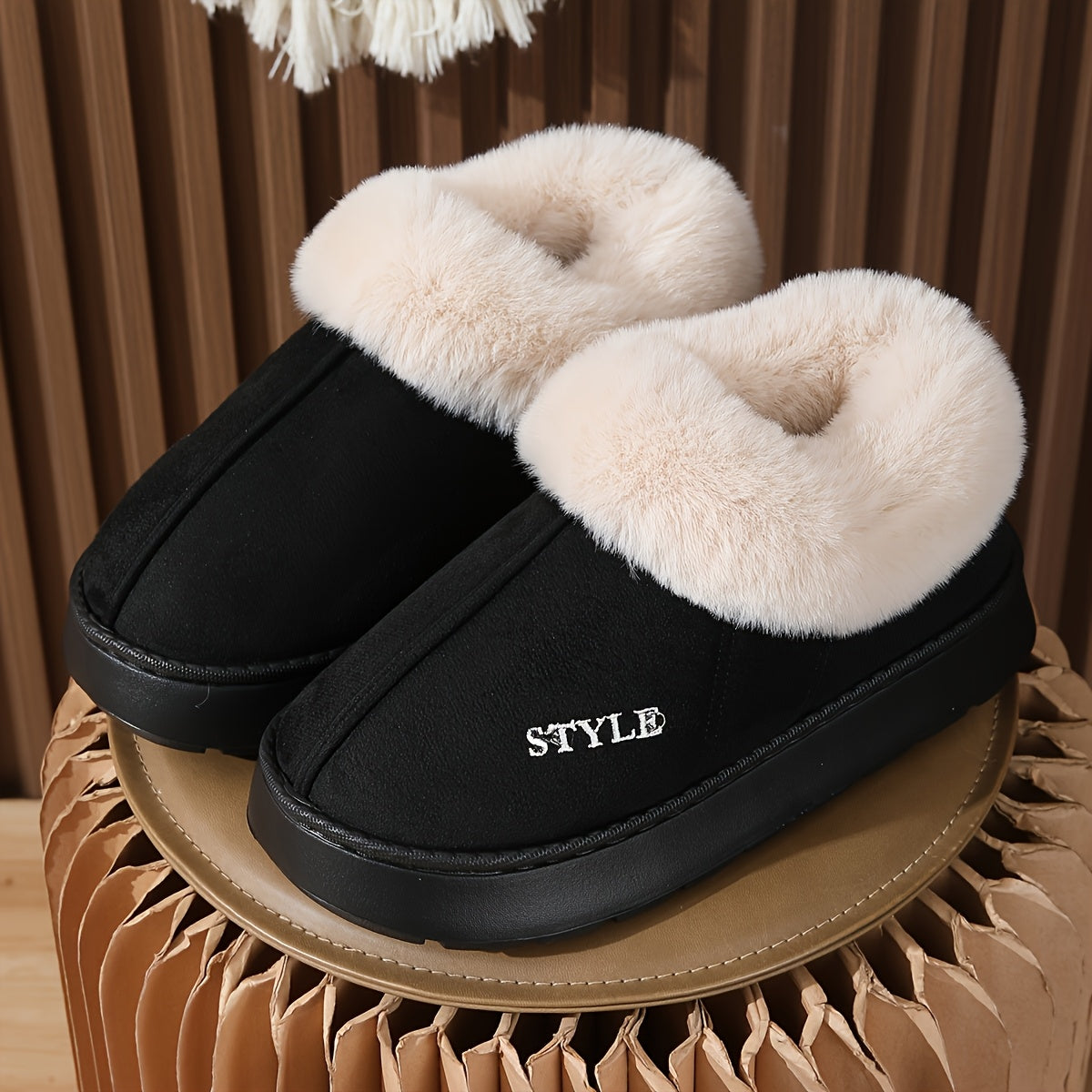 Women Warm Winter Slip-On Loafers Fleece Lined Non-Slip Brown White Beige