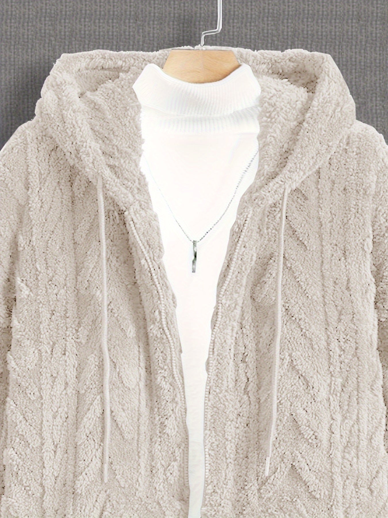 Erkaklar uchun bir rangli kapüşonli flis jaket, uzun qo'lqonlar bilan tortma fermuar, kuz va qish uchun iliq va zamonaviy kardigan, mukammal sovg'a.