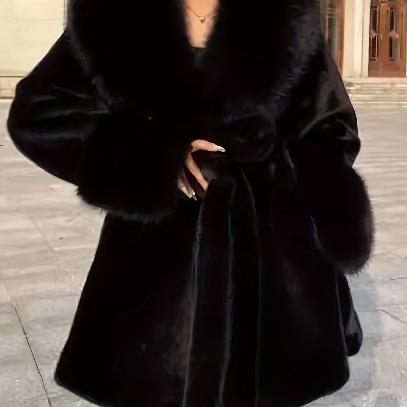 Women's Faux Fur Hooded Coat with Belt Long Sleeve Mid-Length Winter Chic