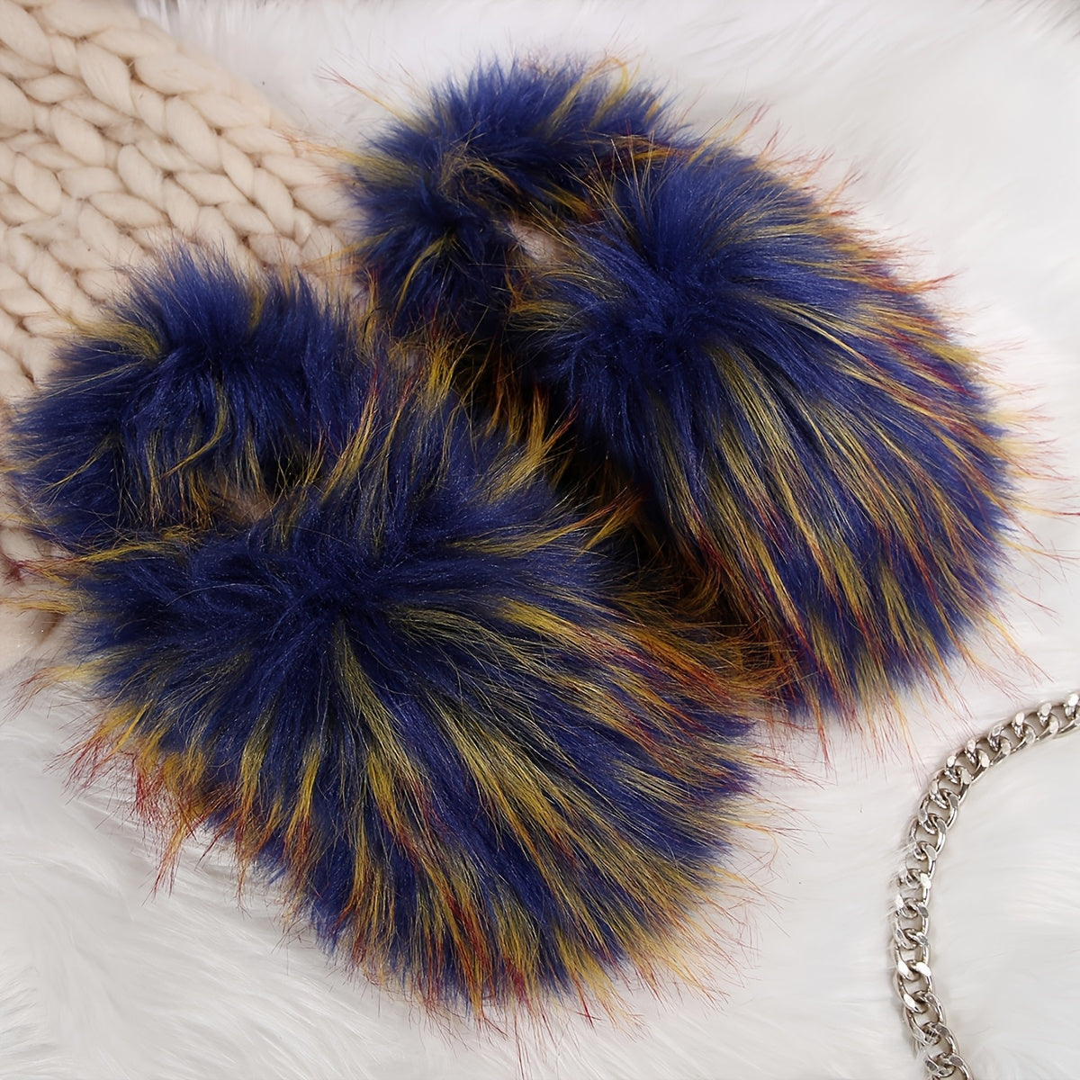 Women's Faux Fur Slippers All-Season Indoor Outdoor Non-Slip Rubber Sole