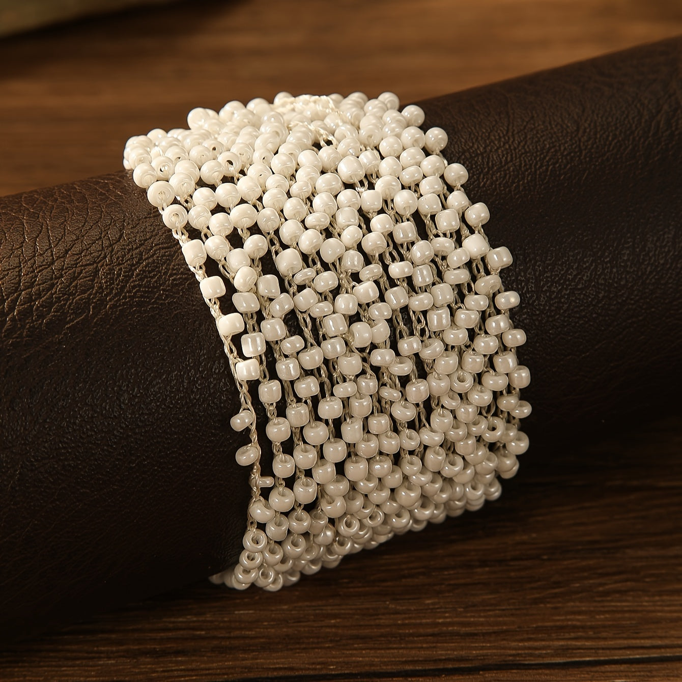 Handcrafted Beaded Bohemian Style Bracelet with White Crochet Hook Charm for Women