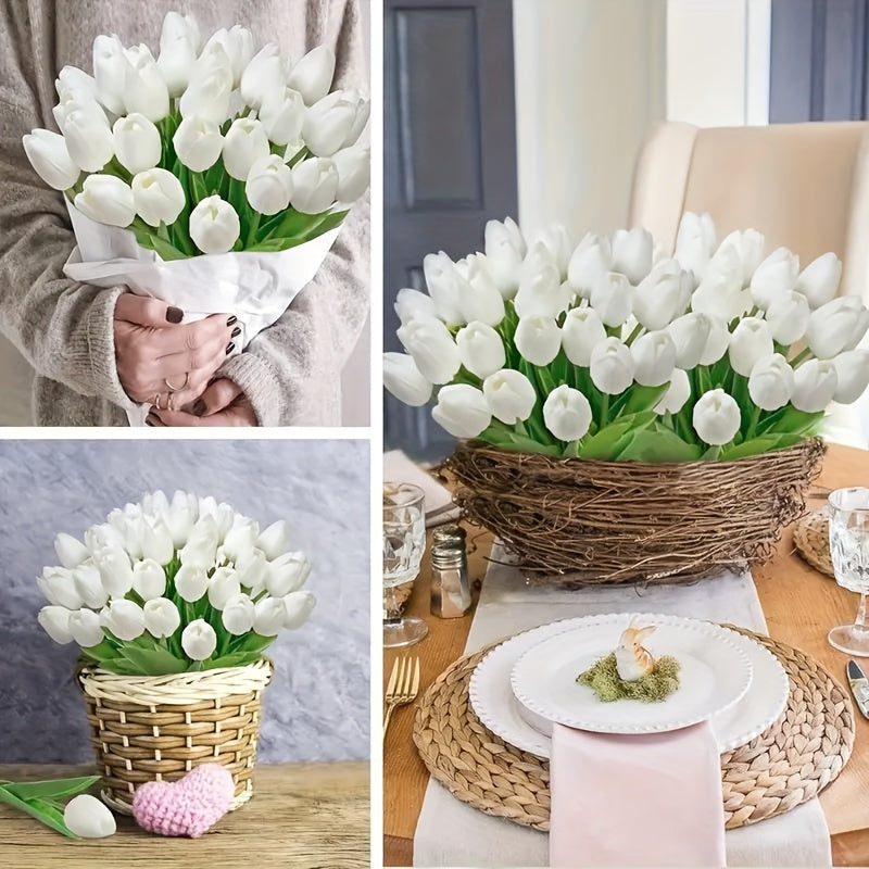 10pcs White Tulip Artificial Flowers for Weddings, Spring Wreaths, Home Decor