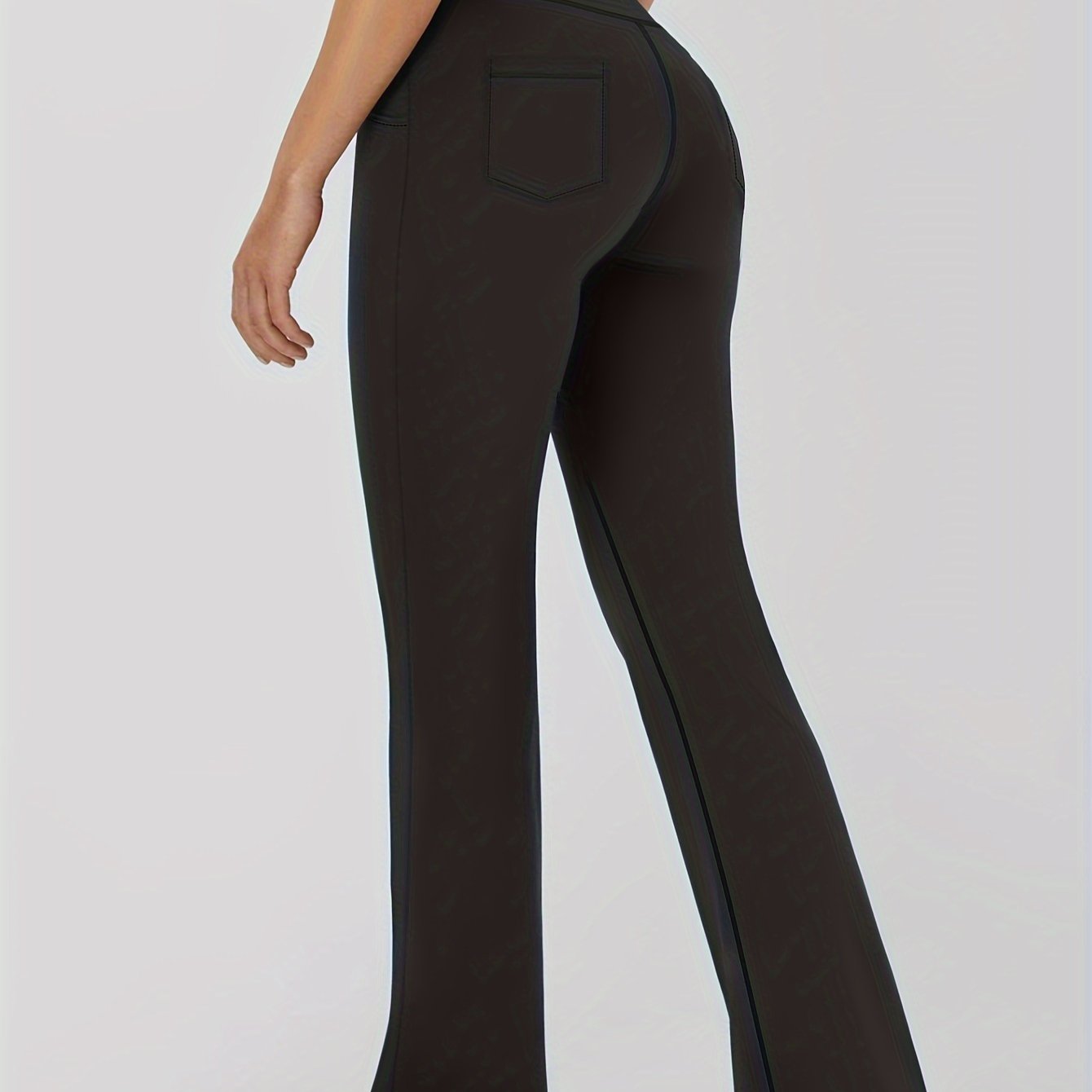 Женские спортивные леггинсы с расклешёнными штанинами и карманами, высокая талия, однотонные, эластичные штаны plus size