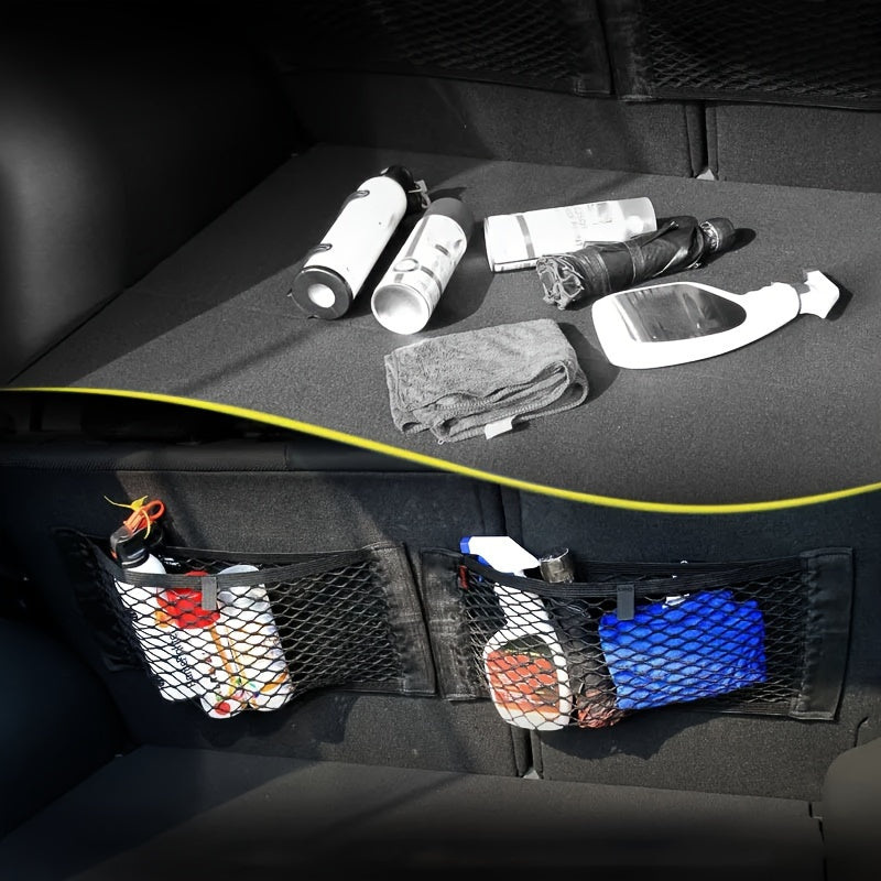 Organizador de respaldo para coche Bolsa de almacenamiento de malla elástica Bolsillo para asiento del maletero del coche