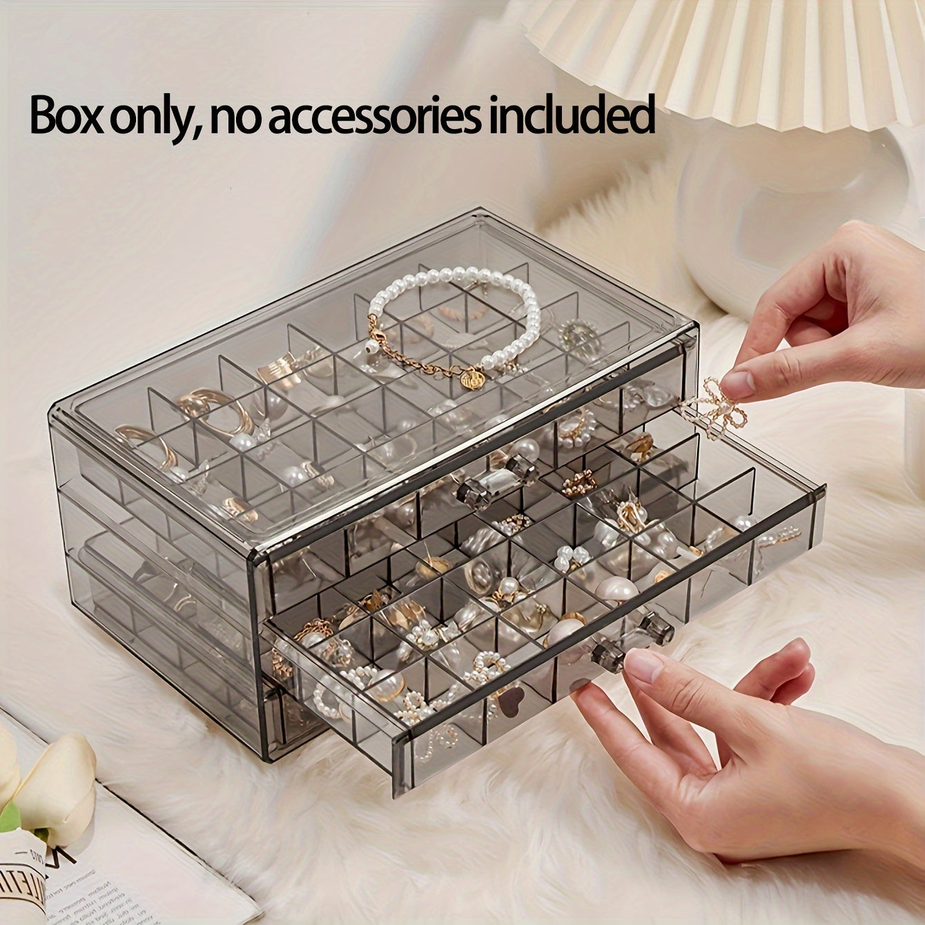 Large Capacity Jewelry Storage Box with 3 Layers and 72 Grids for Earrings and Necklaces