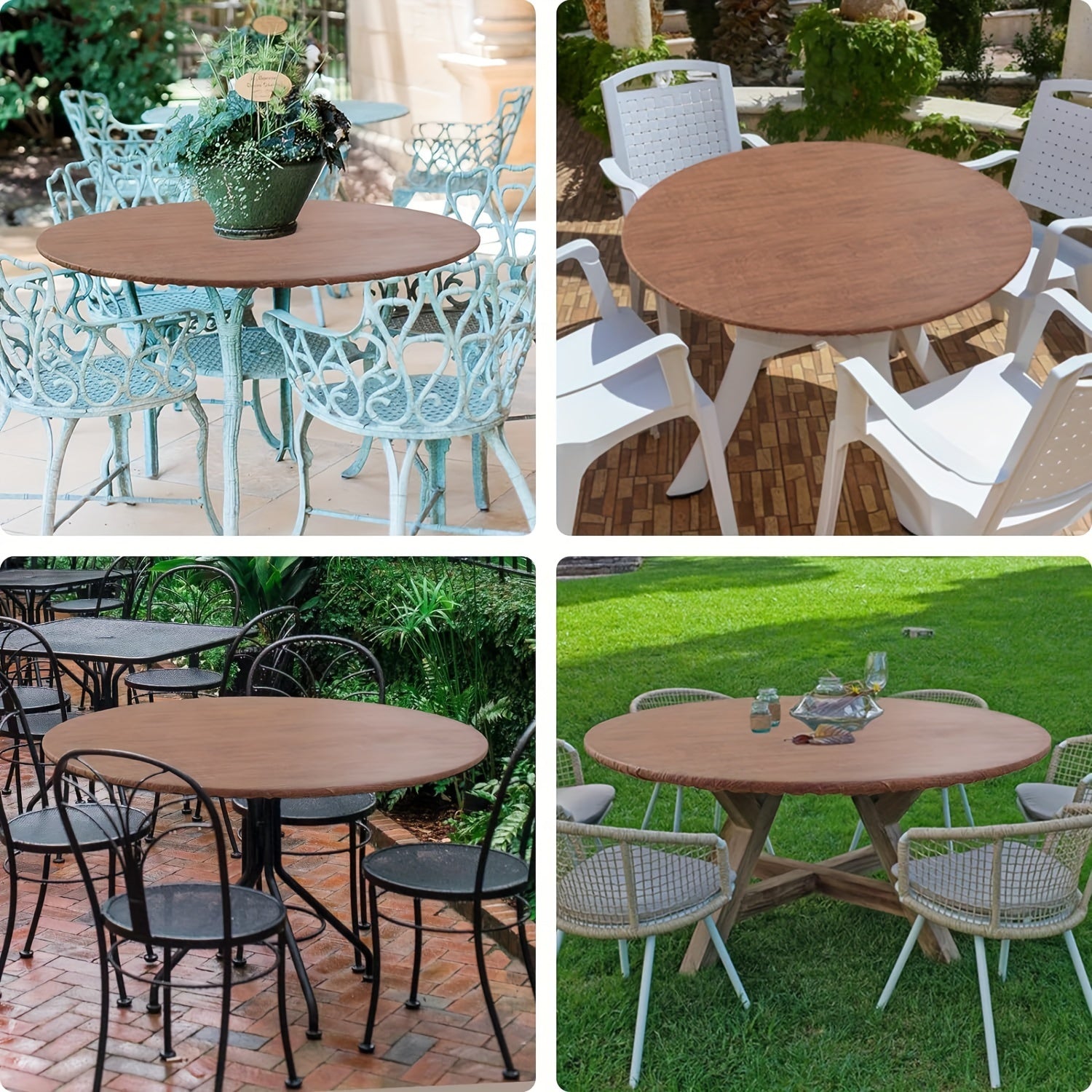 Vinyl Tablecloth with Wood Grain Design Waterproof Elastic Fit for Indoor Outdoor Dining